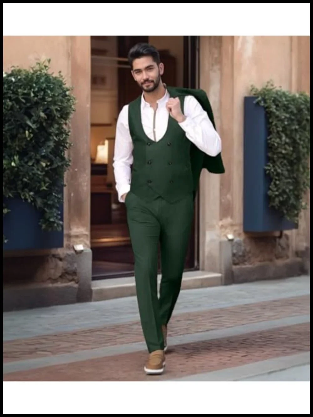 Slim Fit Waistcoat U Neck Double Breasted Suit Vest Twill Blend